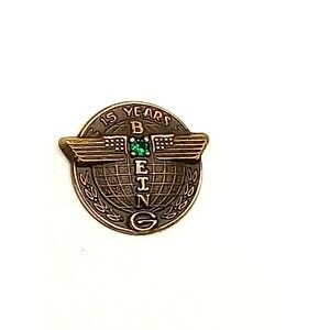 Vintage Boeing 15-Year Employee Service Award Pin - 10K Gold Filled with Emerald